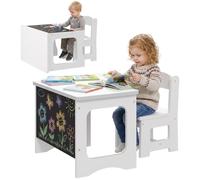 AIYAPLAY : Ensemble table et chaise pour enfants de 3 à 6 ans en bois, avec plateau réversible, angles arrondis, couleur blanche