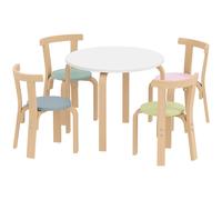 AIYAPLAY Ensemble table et chaises 5 pièces pour enfant, bois massif léger, multicolore