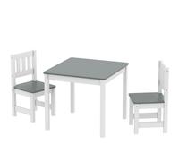 AIYAPLAY Ensemble Table et Chaises pour Enfants 3-8 Ans 3 pièces en Bois avec Bords Arrondis, Gris et Blanc