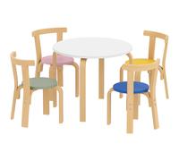 AIYAPLAY Ensemble Table et Chaises pour Enfants 3-8 Ans 5 pcs avec Bords Arrondis en Bois Multicolore