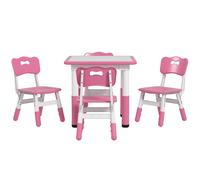 AIYAPLAY Ensemble Table et Chaises pour Enfants 5 pièces avec 4 Chaises Réglables 32x36x52.5-56 cm et Table 60x60x46-58 cm, Rose