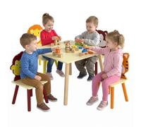 AIYAPLAY Ensemble Table pour Enfant avec 4 Chaises, 5 Pièces en Bois, Jaune | Table à Dessin Carrée, Dossier en Forme Animale, Coins Arrondis, pour Maternelle, Chambre d'Enfant, Garçon Fille 3-8 Ans