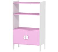AIYAPLAY Étagère à Livres pour Enfants, 2 Étagères, 2 Armoires, Autoportante, Design Anti-Basculement, Pieds Antidérapants, MDF, Rose+Blanc