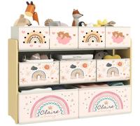 AIYAPLAY Étagère de Rangement Enfant pour Jouets et Livres 3 Niveaux Jaune | 9 Boîtes en Tissu Non Tissé, Bibliothèque Enfant, pour Chambre Salon Salle de Jeu, 93 x 30 x 70 cm