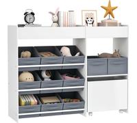 AIYAPLAY Étagère de rangement enfant pour jouets et livres, avec 11 bacs de rangements en tissu non tissé et un cabinet sur roulettes, pour chambre, salon, salle de jeu, 105x30x80cm, blanc