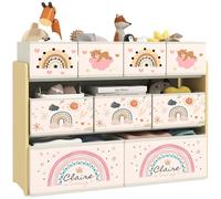 AIYAPLAY Étagère de rangement enfant pour jouets et livres, étagère à 3 niveaux avec 9 boîtes en tissu non tissé, bibliothèque enfant pour chambre, salon, salle de jeu, 93 x 30 x 70 cm, jaune