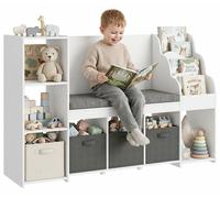 AIYAPLAY : Étagère de rangement pour jouets pour enfants de 3 à 8 ans, avec bibliothèque à 3 niveaux, 3 tiroirs, 4 compartiments, coussin, couleur blanche