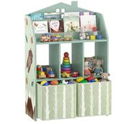 AIYAPLAY, étagère de rangement pour jouets pour enfants, en bois, avec 2 bacs amovibles en tissu et des étagères, idéale pour une chambre d'enfant, couleur verte