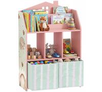 AIYAPLAY, étagère de rangement pour jouets pour enfants, en bois, avec 2 boîtes de rangement amovibles en tissu et des étagères, idéale pour une chambre d'enfant, couleur rose