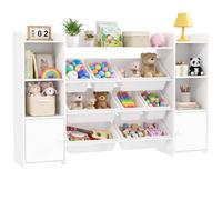 AIYAPLAY Étagère Enfant 8 Boîtes Rangement 4 Casiers 140x30x90cm Blanc | Étagère à jouets, bibliothèque, 2 compartiments, pour chambre d'enfant, salle de jeux, salon