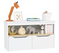 AIYAPLAY Étagère pour jouets pour enfants Bibliothèque pour enfant, Meuble de Rangement avec 2 tiroirs et compartiment pour salon, chambre à coucher, salle de jeux 80 x 30 x 45 cm Blanc