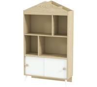 AIYAPLAY Libreria per Bambini en Bois avec Étagères Ouvertes et Casier Inférieur, 80x30x140.5 cm, Blanc et Bois Naturel