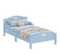 AIYAPLAY Lit Enfant 70 x 140 cm, Barrière de Sécurité, Motif Nuage, Bleu | Lit pour Enfant, Sommier à Lattes en Bois, pour Garçons et Filles 3 à 6 ans, Matelas Non Inclus