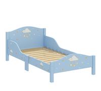 AIYAPLAY Lit Enfant 70 x 140 cm, Lit pour Enfant avec Barrière de Sécurité et Sommier à Lattes en Bois, Motif Nuage, Bleu