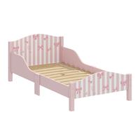 AIYAPLAY Lit Enfant 70 x 140 cm, Lit pour Enfant avec Barrière de Sécurité et Sommier à Lattes en Bois, Motif Nœud, Rose
