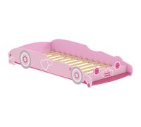 AIYAPLAY Lit enfant 70x140 cm avec barrière anti-chute et sommier, tête de lit en forme de voiture rose