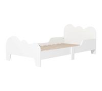 AIYAPLAY Lit enfant lit au sol enfant 70x140 cm avec barrière de sécurité, sommier à lattes inclus et décorations de nuage, blanc