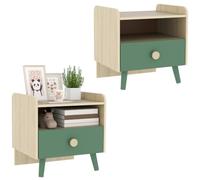 AIYAPLAY Lot de 2 Tables de Chevet Enfant en Bois 40L x 32,5l x 40H cm Vert | Tables de Nuit Enfant, avec Tiroir et Niche, Petite Table d'appoint