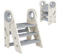 AIYAPLAY Marche pied pour enfant 3 marches, marchepied de cuisine pour enfant, pliable, hauteur ajustable de 2 à 3 marches, gris