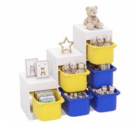 AIYAPLAY Meuble de Rangement pour Jouets 3 Niveaux 3-8 Ans Bleu Jaune | 6 Bacs Amovibles, Rangement de Jouets pour Enfants, Nettoyage Facile