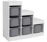 AIYAPLAY Meuble de rangement pour jouets des enfants avec 6 bacs amovibles, 3 niveaux de rangement, 96 x 38,5 x 90, gris