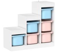 AIYAPLAY Meuble de rangement pour jouets des enfants avec 6 bacs amovibles, 3 niveaux de rangement, 96 x 38,5 x 90, multicolore