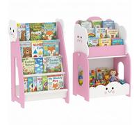 AIYAPLAY Meuble Rangement Enfant 3 à 8 Ans, Rangement Jouets Enfant modulaire avec Porte-Magazines à 4 étagères, bibliothèque 3 Niveaux, Table de Nuit, pour Chambre, Salle de Jeu, crèche, Rose
