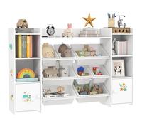 AIYAPLAY Meuble rangement enfant à 4 niveaux, étagère de rangement pour jouets enfants avec 8 bacs amovibles, placards et compartiments ouverts, pour chambre d'enfant, salle de jeux, garderie, blanc
