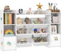 AIYAPLAY Meuble rangement enfant à 4 niveaux, étagère de rangement pour jouets enfants avec 8 bacs amovibles, placards et compartiments ouverts, pour chambre d'enfant, salle de jeux, garderie, blanc