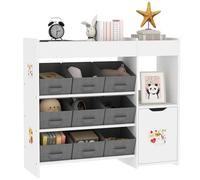 AIYAPLAY Meuble rangement enfant étagère de rangement pour jouets enfants avec 9 tiroirs en tissu et placard pour chambre d'enfant, salle de jeux, garderie, blanc