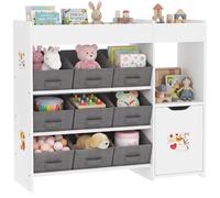 AIYAPLAY Meuble rangement enfant étagère de rangement pour jouets enfants avec 9 tiroirs en tissu et placard pour chambre d'enfant, salle de jeux, garderie, blanc