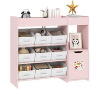AIYAPLAY Meuble rangement enfant étagère de rangement pour jouets enfants avec 9 tiroirs en tissu et placard pour chambre d'enfant, salle de jeux, garderie, rose