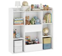 AIYAPLAY Meuble Rangement Enfant, bibliothèque Enfants avec 8 Compartiments et étagère supérieure, Anti-basculement, Rangement Jouets pour Chambre d'enfants, Salle de Jeu, crèche, Blanc