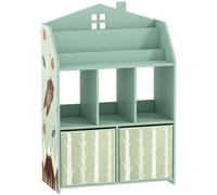 AIYAPLAY Meuble rangement enfant, bibliothèque enfants avec étagères ouvertes et 2 tiroirs en tissu, MDF, vert