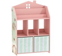 AIYAPLAY Meuble rangement enfant, bibliothèque enfants avec étagères ouvertes et 2 tiroirs en tissu, MDF, rose