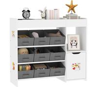 AIYAPLAY Meuble rangement enfant étagère de rangement pour jouets enfants avec 9 tiroirs en tissu et placard pour chambre d'enfant, salle de jeux, garderie, blanc