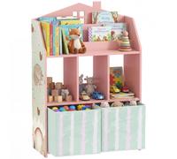 Meuble rangement enfant - AIYAPLAY - bibliothèque - étagères ouvertes et 2 tiroirs en tissu - MDF - 62,5 x 30 x 91,5 cm - rose