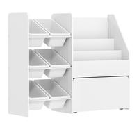 AIYAPLAY Meuble rangement enfant rangement jouet enfant 6 bacs amovibles et grand coffre à roulettes 100 x 30 x 80 cm blanc