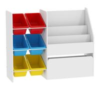 AIYAPLAY Meuble rangement enfant rangement jouets enfant 6 bacs amovibles et grand coffre à roulettes 100x30x80cm multicolore