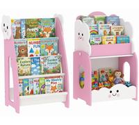 AIYAPLAY Mobile pour enfants en bois avec porte-revues, bibliothèque à 3 niveaux et table de chevet, 85,5 x 32 x 72 cm, rose et blanc