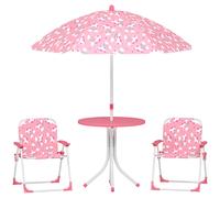 AIYAPLAY Salon de jardin enfant, table enfant avec 2 chaises pliantes et parasol amovible Ø 100 cm, motif jungle, rose