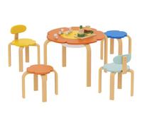 AIYAPLAY Set Assise Enfants Table avec Rangement 5 pièces Bois Coloré | Table et chaises enfants avec 4 chaises en forme de fleur, groupe d'assise pour chambre d'enfant, âges 3-8.