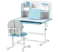 AIYAPLAY Set Bureau et Chaise pour Enfants Réglables, Banc d'École avec Plan Inclinable, Tiroir, Étagère, Bleu