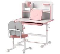 AIYAPLAY Set Bureau et Chaise pour Enfants Réglables, Bureau d'École avec Plan Inclinable, Tiroir, Étagère, Rose