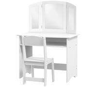 AIYAPLAY Set de Maquillage pour Enfants avec Table de Toilette avec Miroir Triple Amovible et Chaise en Bois Blanc