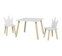 AIYAPLAY Set Table et 2 Chaises pour Enfants avec Dossier en Couronne, Âge 3-6 Ans, Blanc