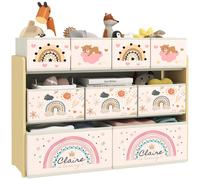 AIYAPLAY, support de rangement mobile pour jouets pour enfants, 3 niveaux, 9 compartiments en tissu, 93x30x70 cm, jaune