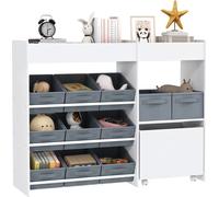 AIYAPLAY, support de rangement mobile pour jouets pour enfants, avec 11 paniers en tissu, une armoire et des étagères, dimensions : 105 x 30 x 80 cm, couleur : blanc