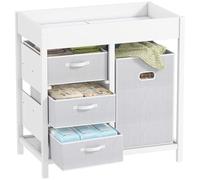 AIYAPLAY Table à langer avec 4 tiroirs, table à langer pour 0-12 mois (max. 11kg), avec tapis, station de soins pour la chambre à coucher, blanc