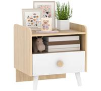 AIYAPLAY Table de Chevet Enfant avec Tiroir 40L x 32,5l x 40H cm Blanc | Table de Nuit Enfant, avec Niche, Petite Table d'Appoint en Bois, pour Chambre